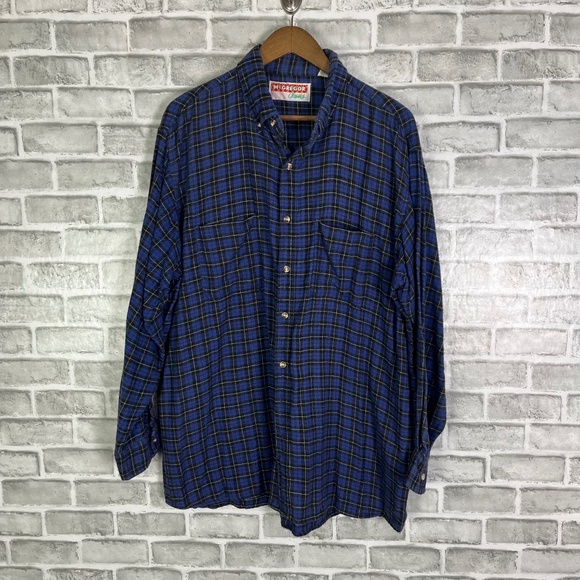 McGregor Navy Blue Tartan Flannel Casual Button Up Shirt Mens 2XL Long Sleeve - Picture 1 of 7